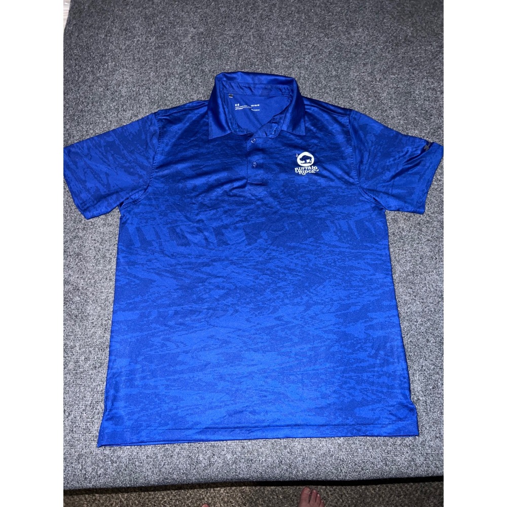 Under Armour Buffalo Ridge Blue Golf Polo Shirt Mens Large HeatGear Short Sleeve